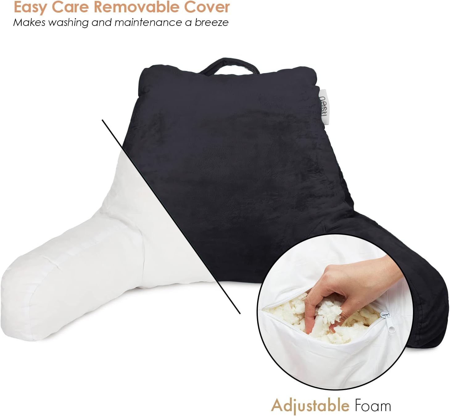 Nestl Reading Pillow with Shredded Memory Foam, Designed for Sitting Up in Bed and Couch, Back and Arms Adjustable Support for Adult & Teens Backrest Pillows for Reading, with Washable Cover Black - Image 4