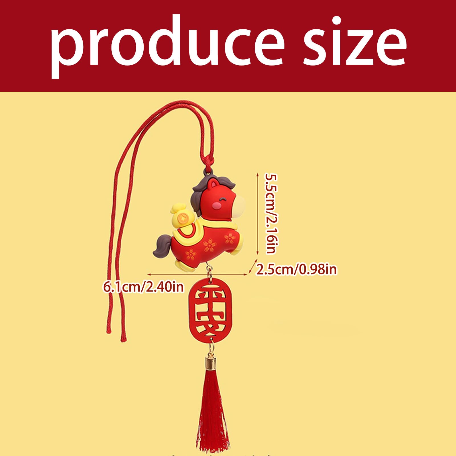 Hsioluted 3D Cartoon Horse Pendant Chinese Styles Backpack Car Rearview Ornament for Good Wealth Hanging Decoration