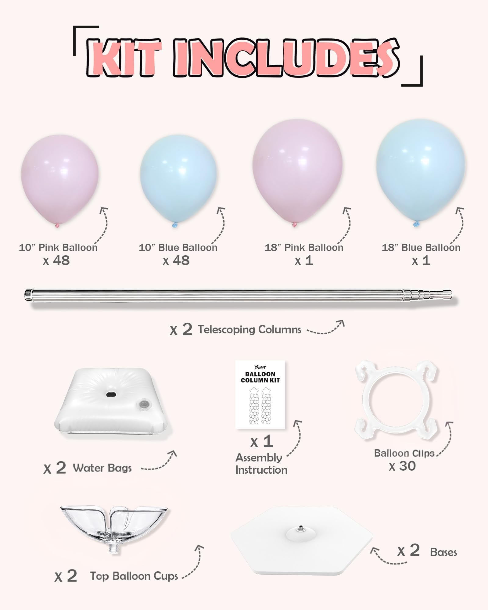 YALLOVE Ballonsäulenständer, 2er-Set Ballonständer mit 10-Zoll-Latexballons