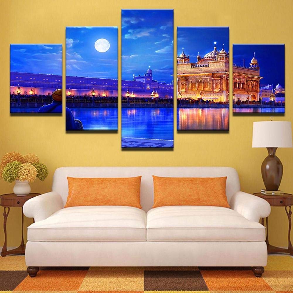 YFFSUN Home Decor Wall Art Modular Living Room Canvas Posters 5 Pieces Indian Golden Temple Paintings HD Printed Pictures