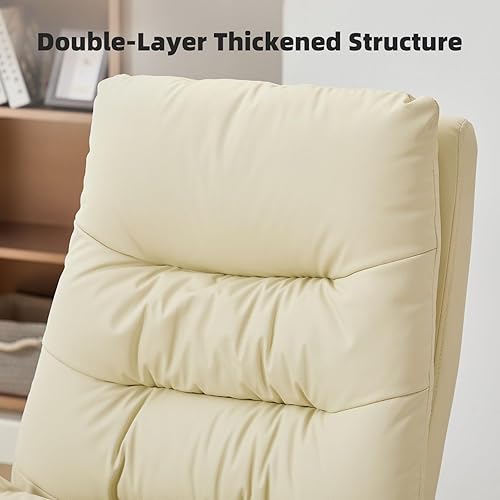 Miniatura 3 de Silla de oficina con reposapiés, respaldo alto 155 reclinable, silla de escritorio giratoria ejecutiva de cuero para computadora con ruedas (beige)