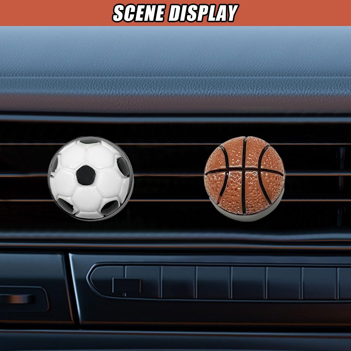 2PCS Cute Ball Car Dashboard Air Vent Trim Clips, Cool Auto Air Outlet Clip, Car Interior Decoration Charm Accessories for Men (Football/Basketball) image 3