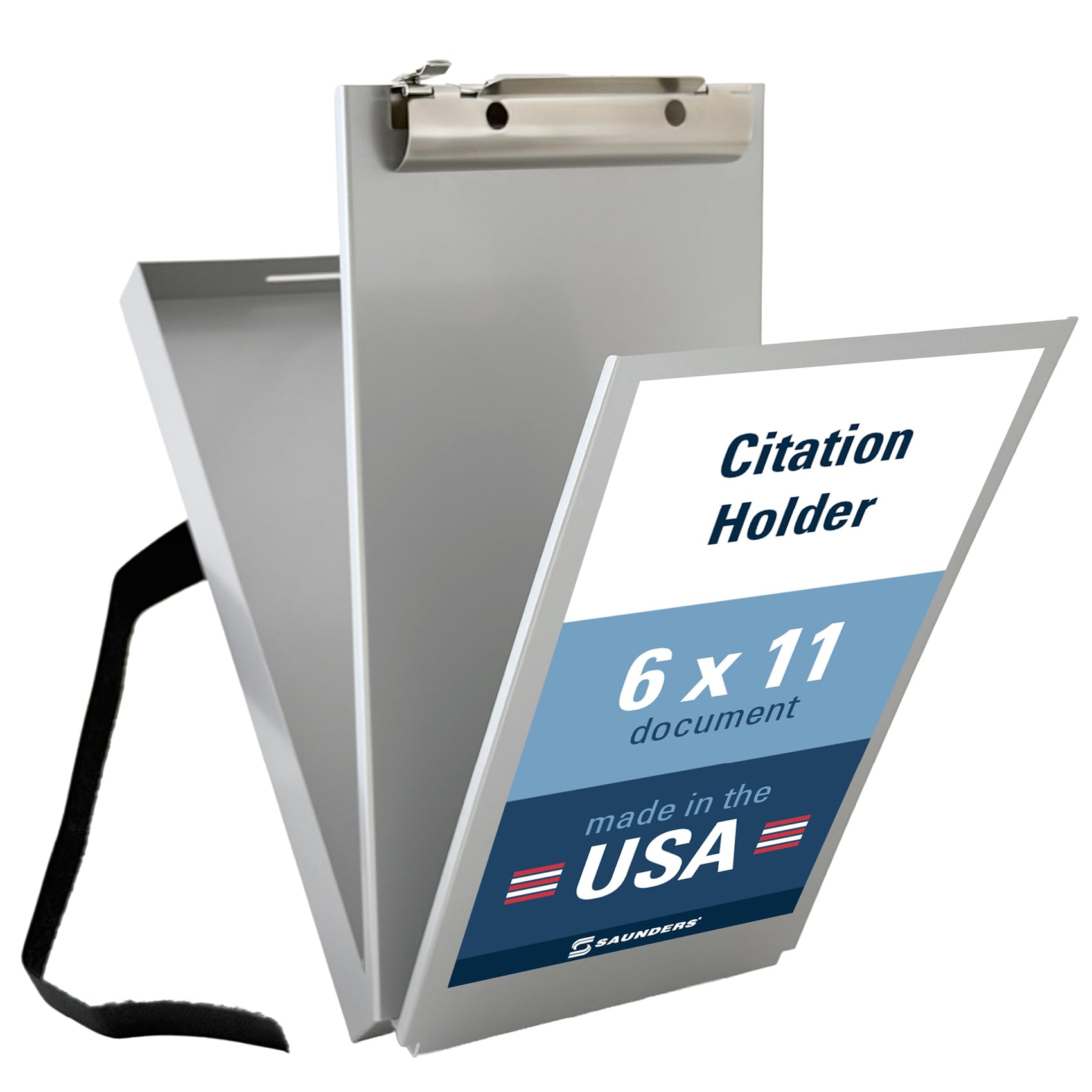 Saunders Dual Layer Police Storage Clipboard, Silver Metal Clipboard with Storage, Ticket Size Paper Organizer with Steel Clip and Locking Latch, Police Equipment Form Holder for EMS - Made in USA