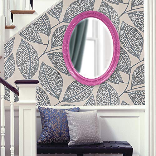 Image of Howard Elliott Queen Ann Oval Glossy Hot Pink Wall Mirror, Oval Bevelled Hanging Wood Framed Vanity Mirrors for Home Decor, Living Room, Bathroom, Bedroom, or Hallway, 25 x 33 Inch
