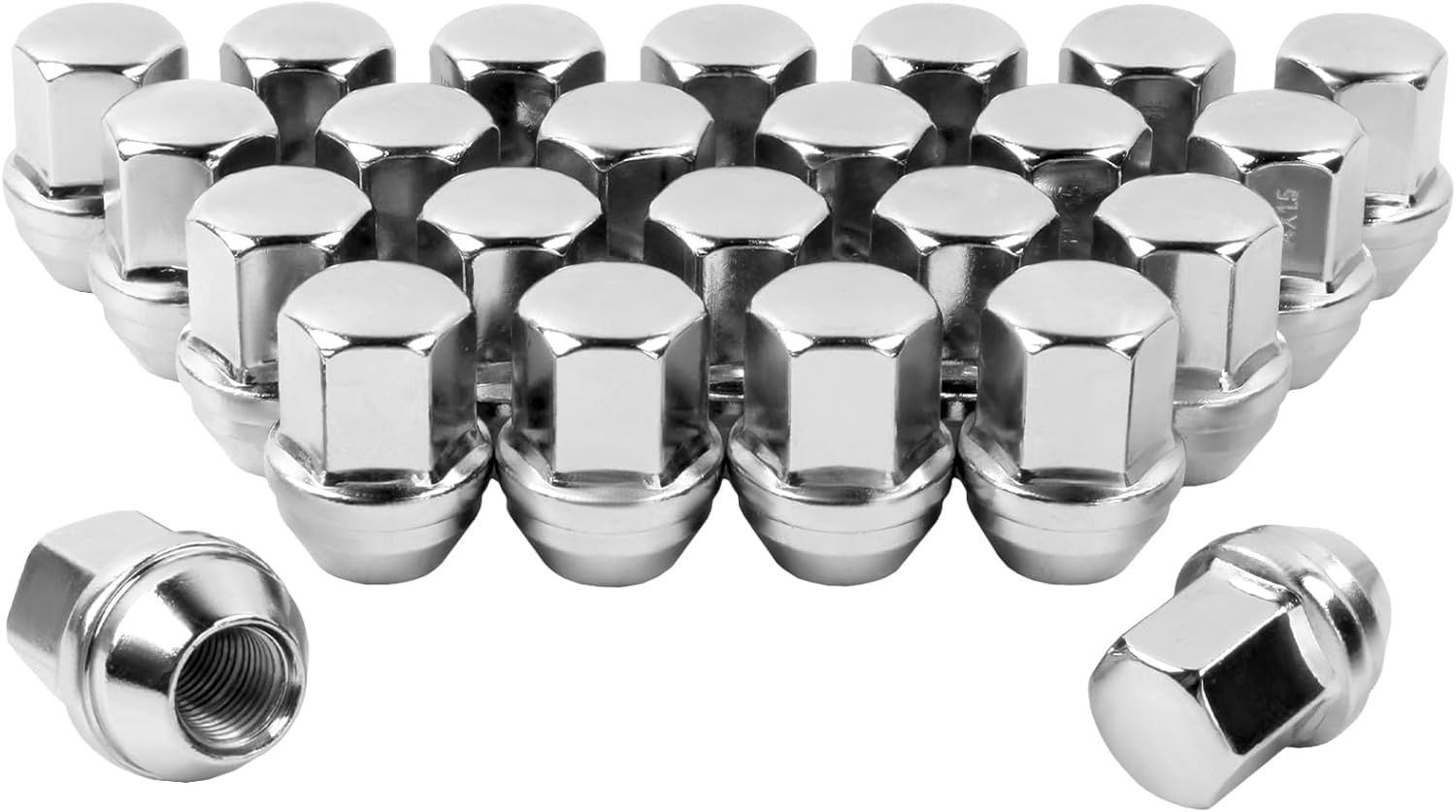 Set of 24, 14x1.5 Lug Nuts Chrome Compatible with Silverado Tahoe Suburban Colorado 1.5 Inch Wheel Lug Nuts