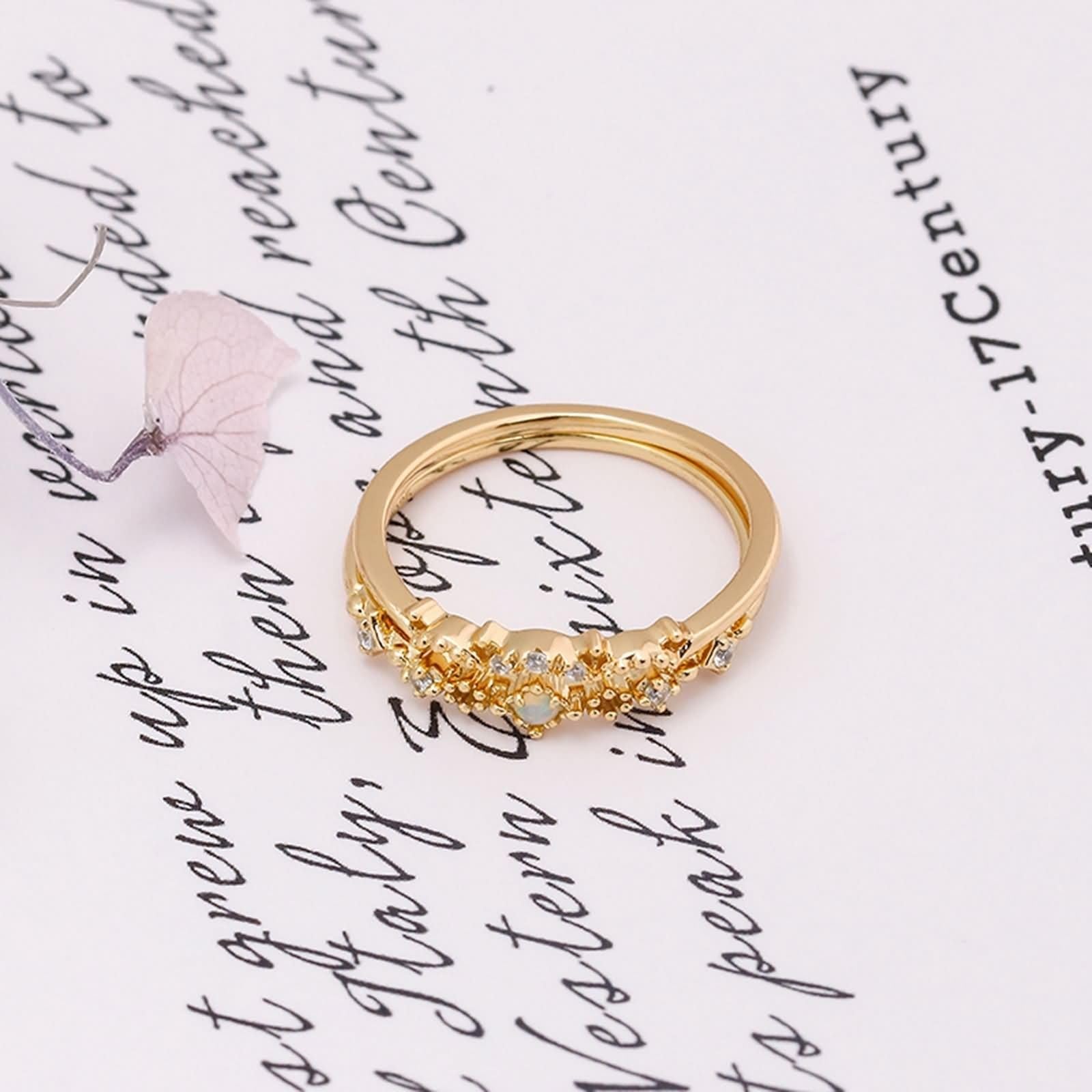 Anelli per partner in oro Au 375/585/750 con opale colorato, anello impilabile, anello nuziale