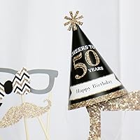 Vista 8 de Big Dot of Happiness Cumpleaños para adultos, color dorado, sombreros de fiesta de cumpleaños con cono para adultos, juego de 8 (tamaño estándar)