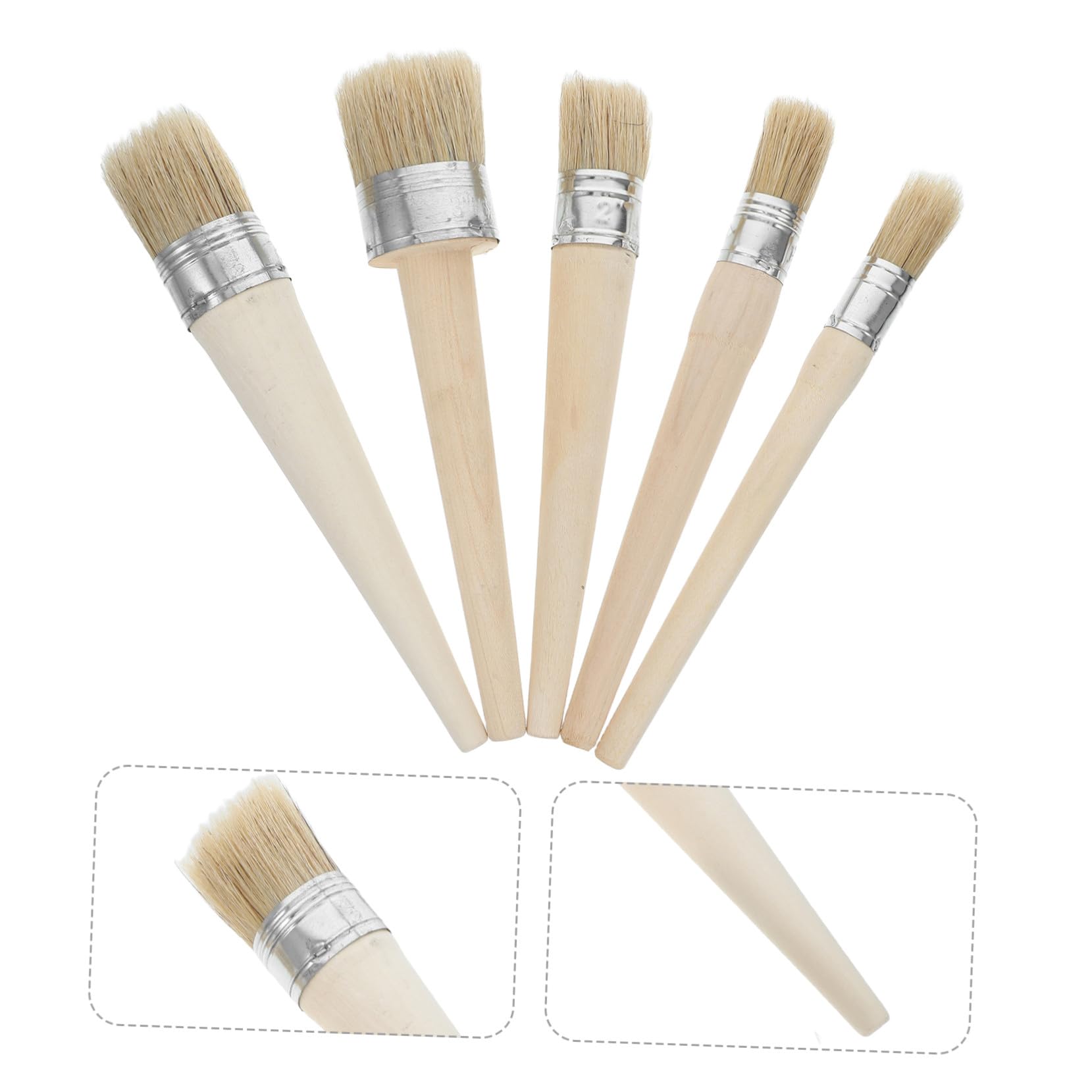Pinceau Décoratif à Tête Ronde, Manche Long, Lot de 5, pour Meubles