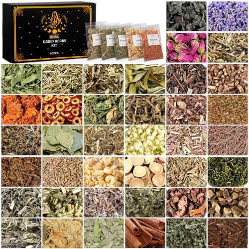 40-Pack-Witchcraft-Supplies-Herbs-Kit-Dried-Herbs-and-Flowers-for-Witch-Beginners-Herb-Set-for-Wicca-Altar-Supplies-Pagan-and-Wiccan-Rituals-Magic-Spell-Candle-and-Soap-Making