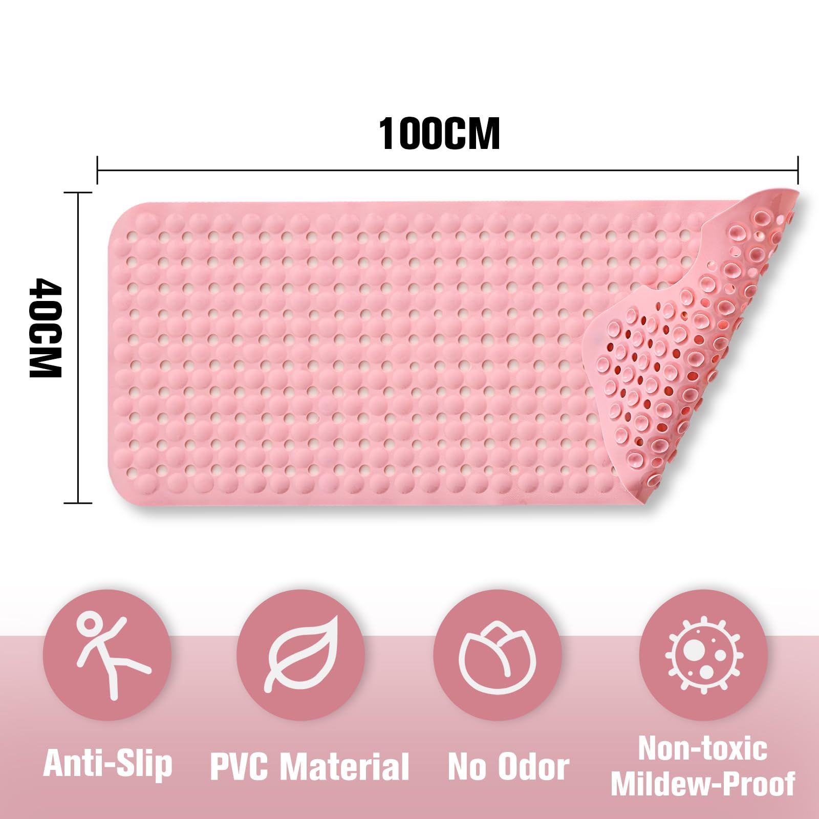 Tappeto Doccia Antiscivolo 100x40 Cm - Con Ventose, Lavabile, Senza BPA, Blu - Foto 4