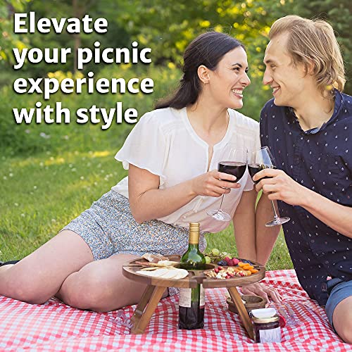 Portable Wine Table - Keeps Wine Glasses & Bottle In Place - Outdoor Wine Table - Wine Picnic Table - Wooden Outdoor Folding Picnic Table With Glass Holder - Outdoor Folding Wine Table For Outside #TOP2