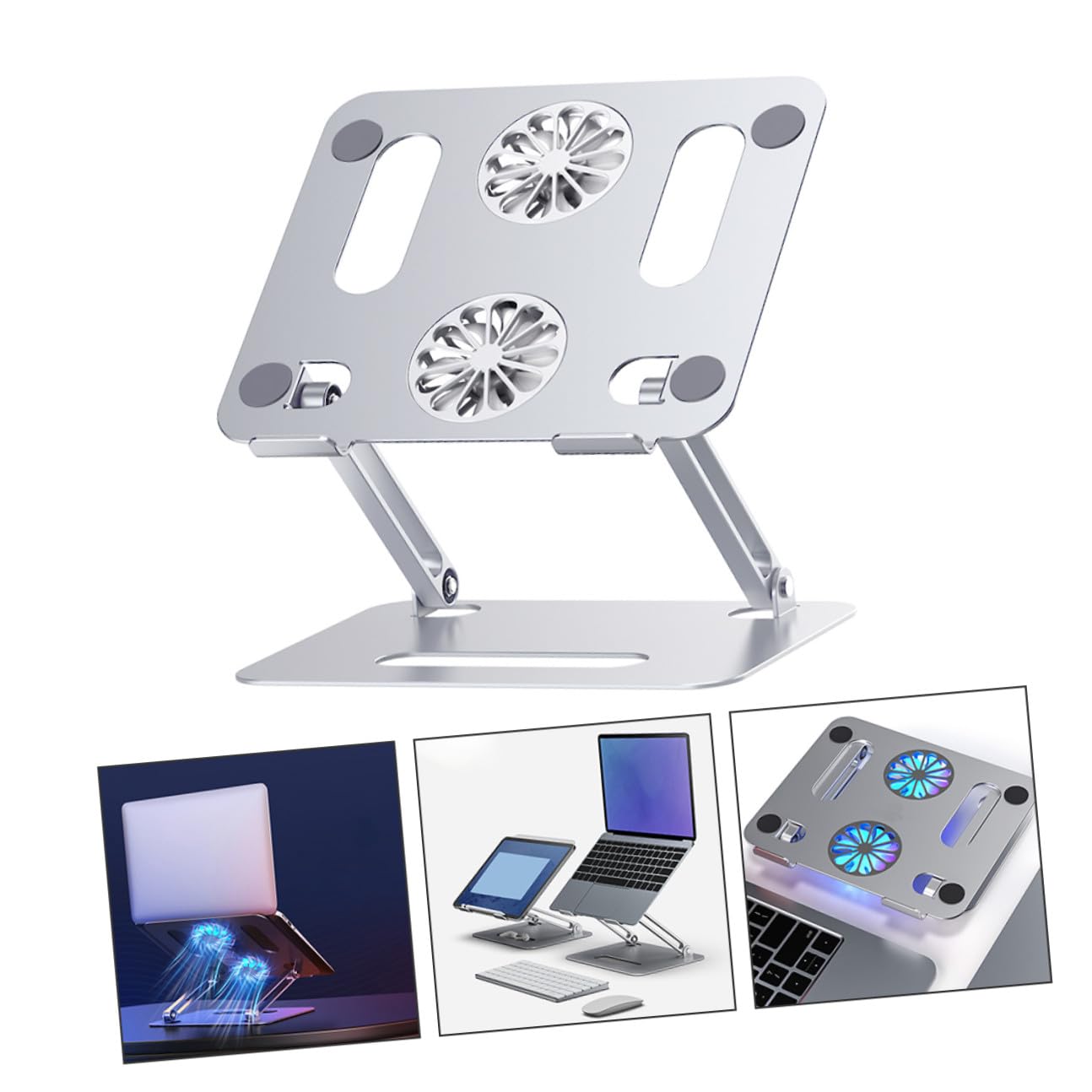 UKCOCO Supporto Raffreddamento Laptop con Doppia Regolabile Alluminio Base Ventilata per Tablet e Notebook Struttura e Angolo Elevabile