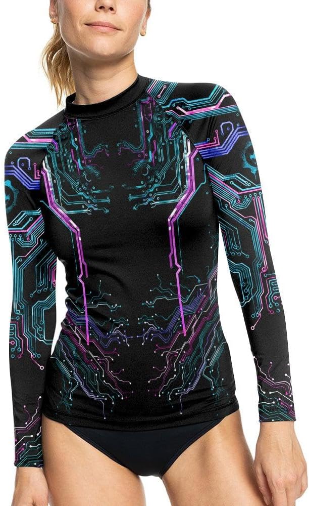 Glowing Circuit Women's Long Sleeve Rash Guard – Compression Training Shirt for MMA, BJJ, Grappling & Fitness