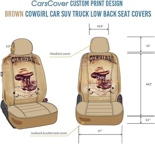 Miniatura 5 de CarsCover Print Design - Juego de botas de vaquera de Texas con rosas para automóvil, camión, SUV, ajuste universal, con respaldo bajo, para