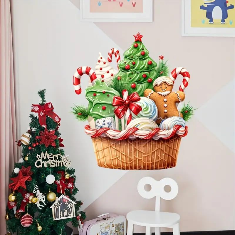Christmas Gingerbread for Man Toilet Cover Sticker Decals,Fish Bird Flower Leaf Waterproof Toilet Lid Tank Seat Decals Cistern Self-Adhesive Bathroom Wall Sticker