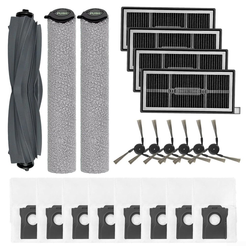 Zubehörset für MOVA S70 Roller / S70 Ultra Roller / S70 Pro Roller Staubsauger, Ersatz Hauptwalze Seitenbürsten HEPA Filter Wischtuch Staubbeutel, Ersatzteile Saugroboter Zubehör(B)