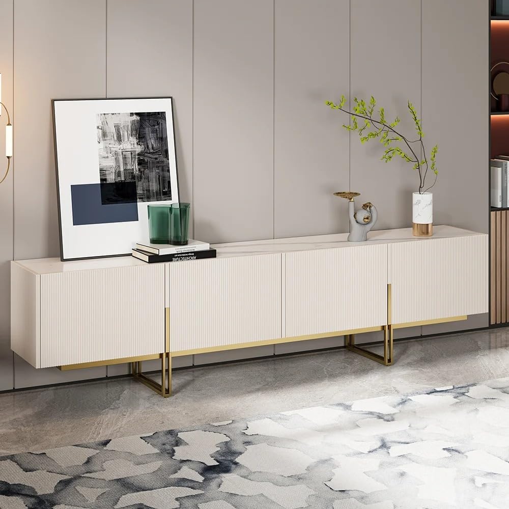 homary Modern TV Stand for TVs Up to 85", Long Entertainment Center with Storage Cabinets TV Console Table for Living Room, Bedroom (Off White, 94.5" W x 17.7" D x 23.6" H)