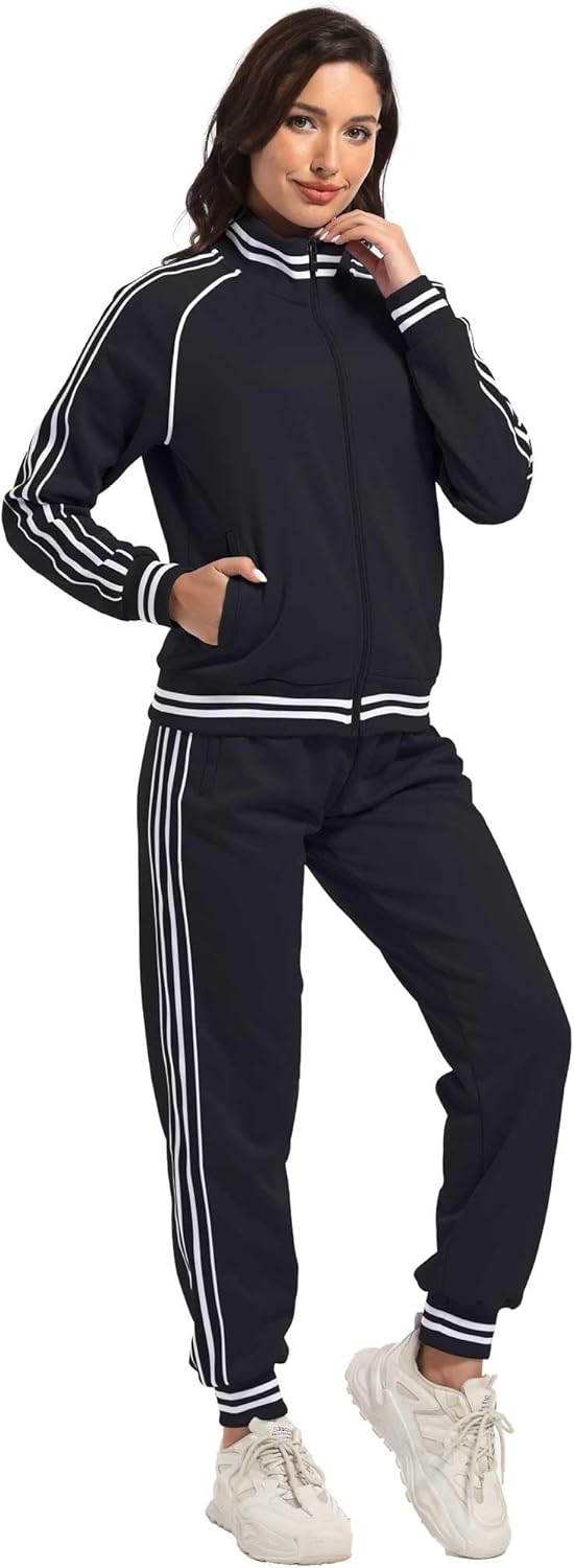 ANOTWENER Women's Jogging Suits Tracksuit Set Workout Long Sleeve Outfits Gym Stripe 2 Piece Set Sweatsuits with Pockets - Image 4