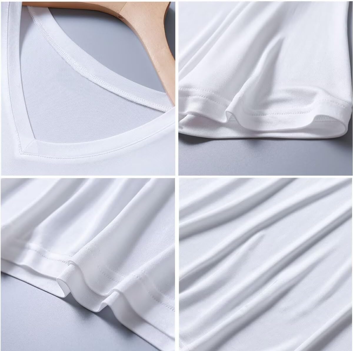 Mens Silk T Shirt Short Sleeve V Neck Top Undershirt Breathable Mulberry Silk Tee Tops