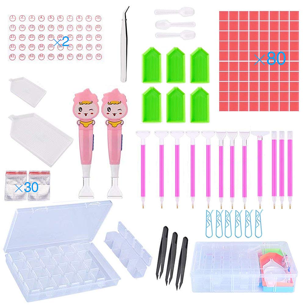Diamond Painting Tools Set, JLPOW 149 Pcs 5D DIY Embroidery Cross Stitch Tool Kit with 28 Slots Diamond Embroidery Box for Art Craft, Including Diamond Painting Pen, Diamond Stitch Pen, Tweezers, Glue