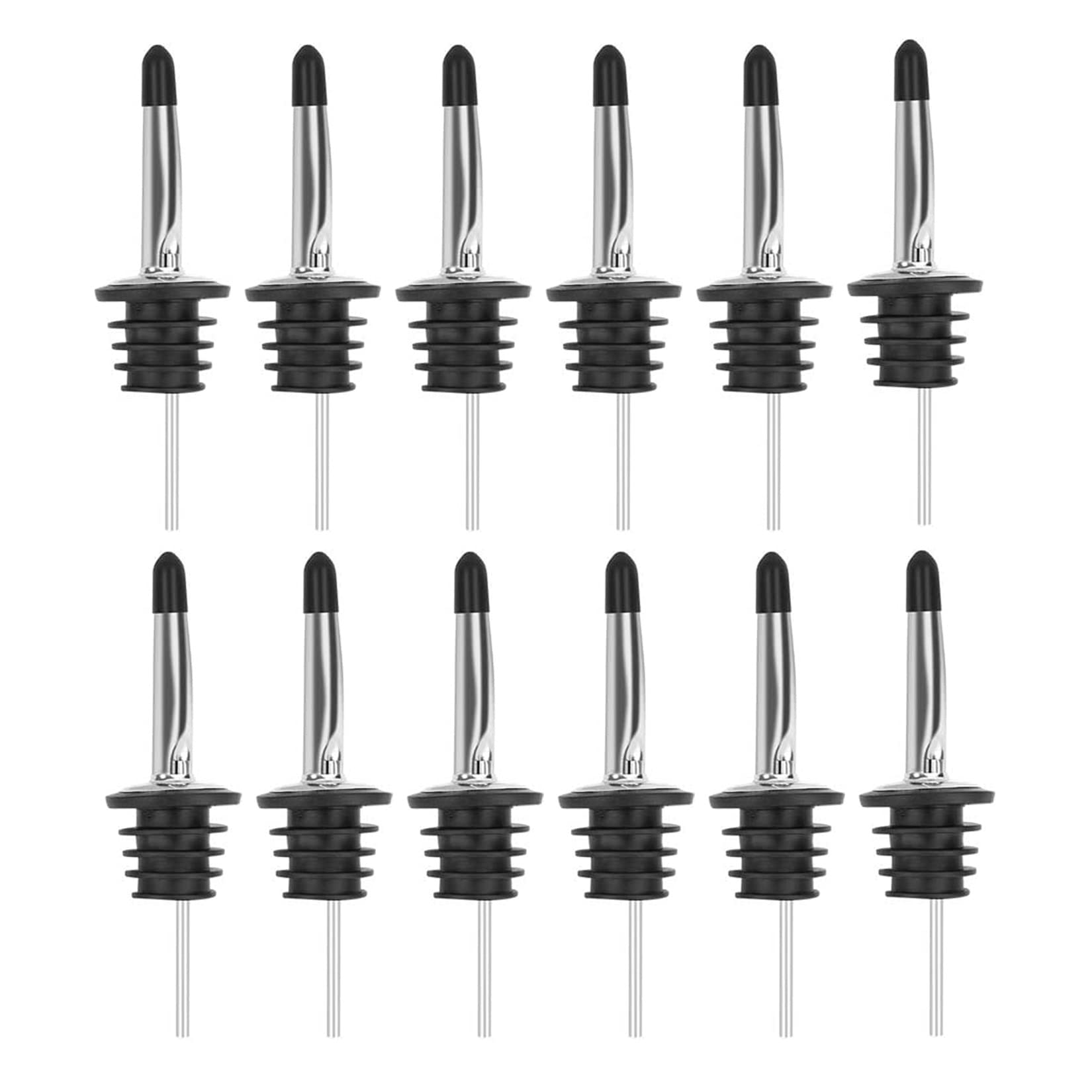 Pafusen 12 Pack Liquor Bottle Pourers, Liquor Pour Spout for Liquor Bottles, Stainless Steel Olive oil Dispenser Spout, Alcohol Pourer Spouts Dust Caps Covers, Sliver