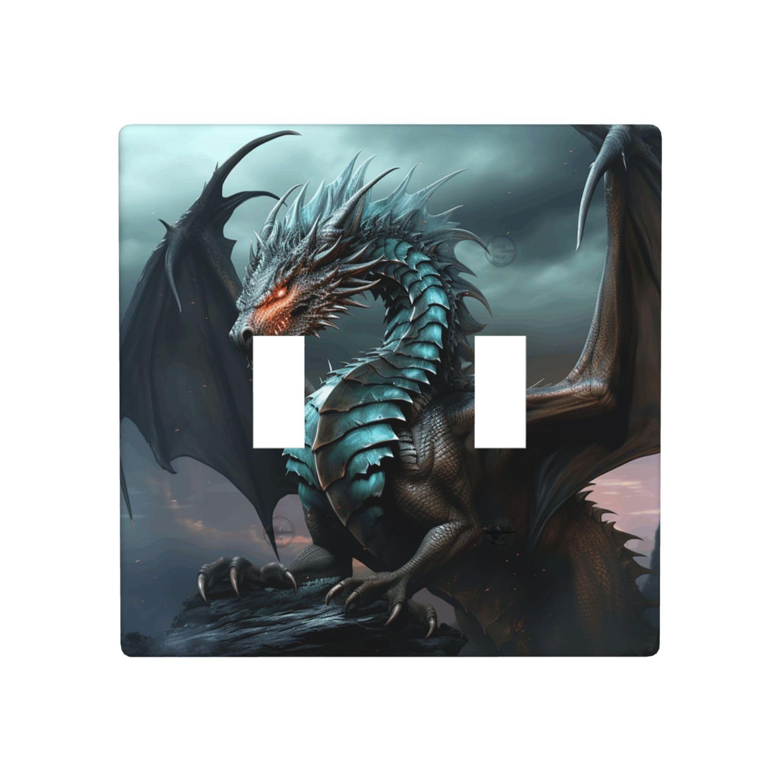 2 Gang Double Toggle Wall Plates, Unbreakable Decorative Duplex Light Switch Plate Covers Cool Dragon Electrical Switchplate Cover Faceplate For Bathroom Kitchen Decor