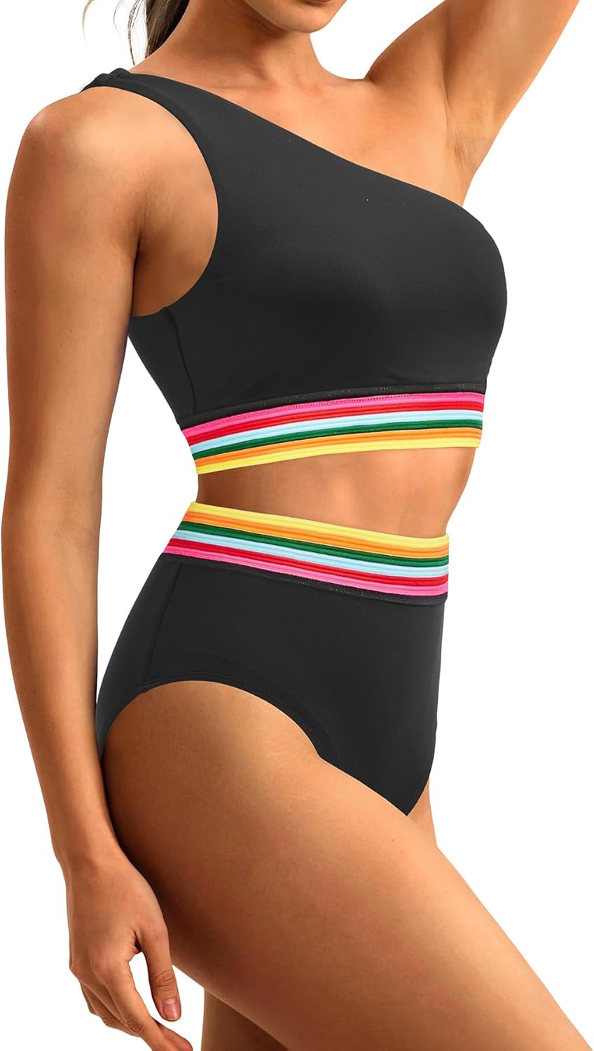 Holipick Women One Shoulder High Waisted Bikini Sets Two Piece Swimsuit Tummy Control Bathing Suit Full Coverage Swimwear - Image 4