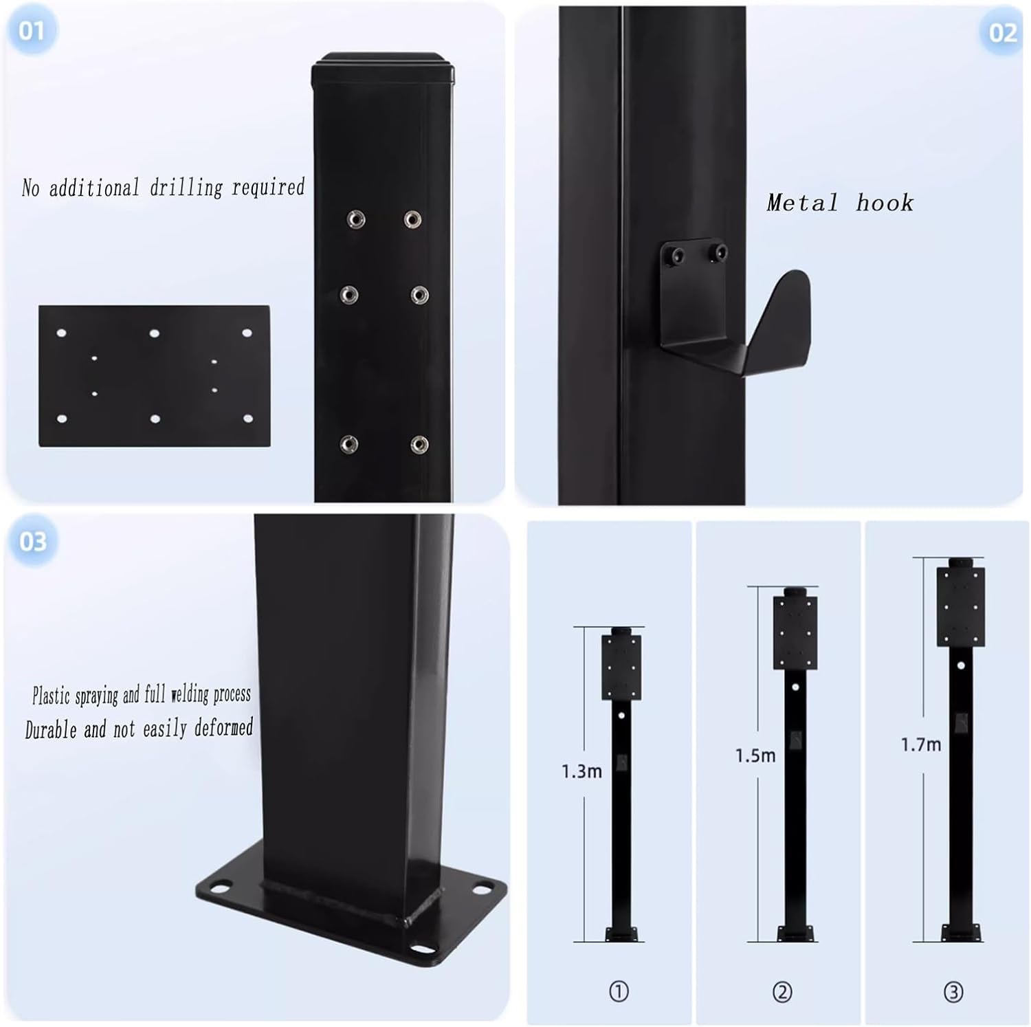 Freestanding EV Charger Connector Pedestal with Hook, Floor Mounted Charging Station Stand Accessory, for Electric Car Solutions in Community/Factory(1.3m)