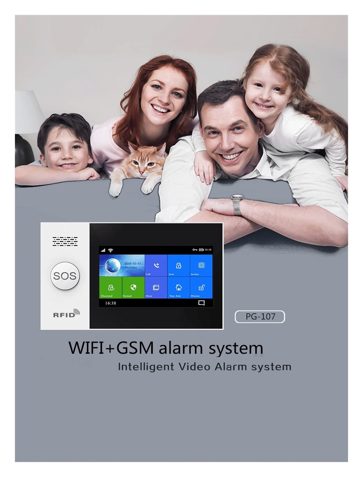 inalámbrico GSM de alarma seguridad antirrobo for el hogar SMS Tuya Life APP Control con pantalla táctil 4,3 pulgadas Kits Para casa y garaje(PA-210)