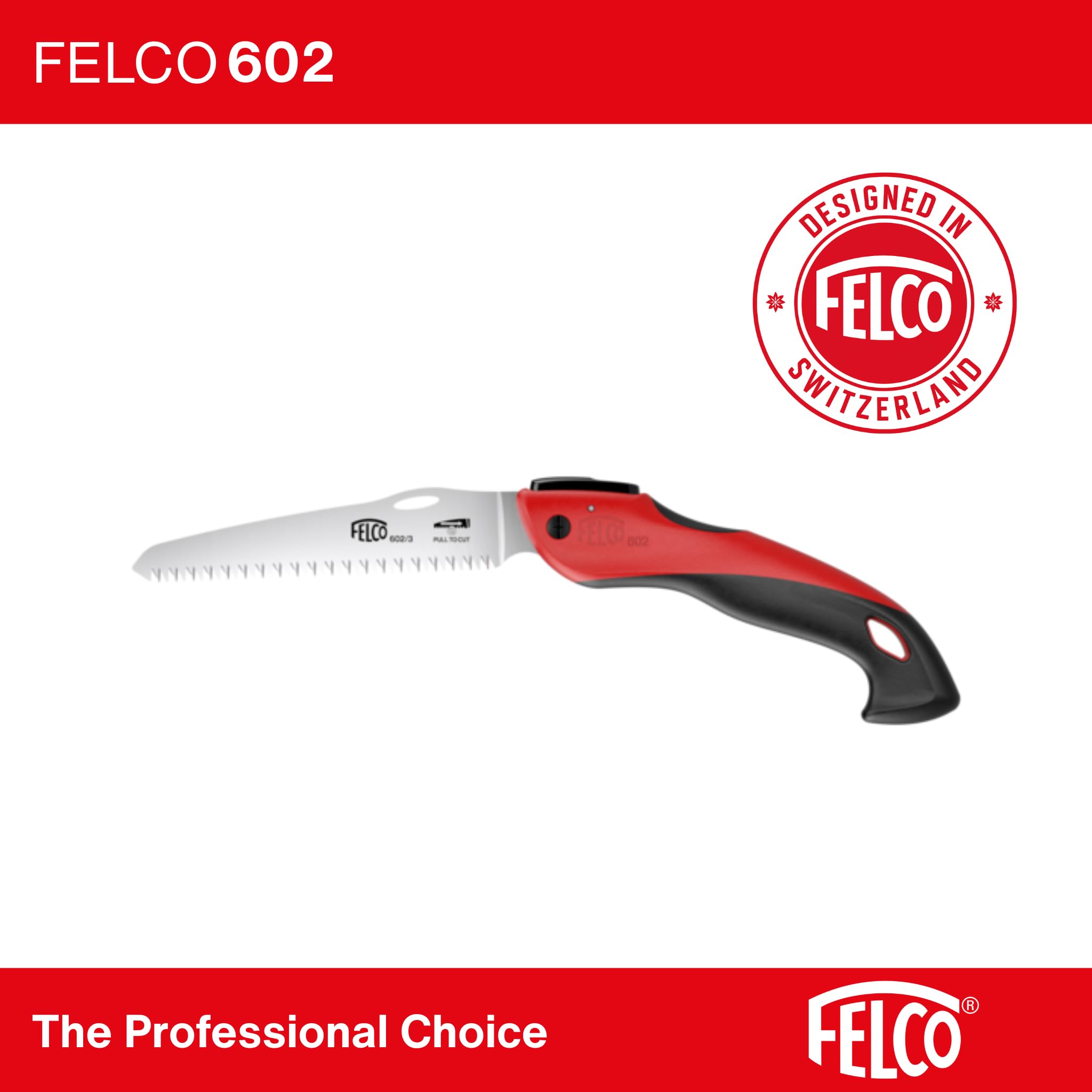 FELCO 602 sierra plegable para jardín y poda, hoja recta 160 mm | Hoja recta 160 mm y mango soft touch, para un corte rápido de la madera en la poda. Swiss Made.
