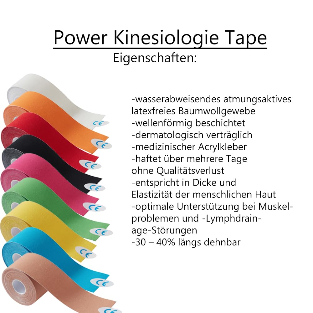 Medicalcorner24 Kinesiologie Tape, Power-Tape, in 6 versch. Farben, 12 Rollen, 5 m x 5 cm
