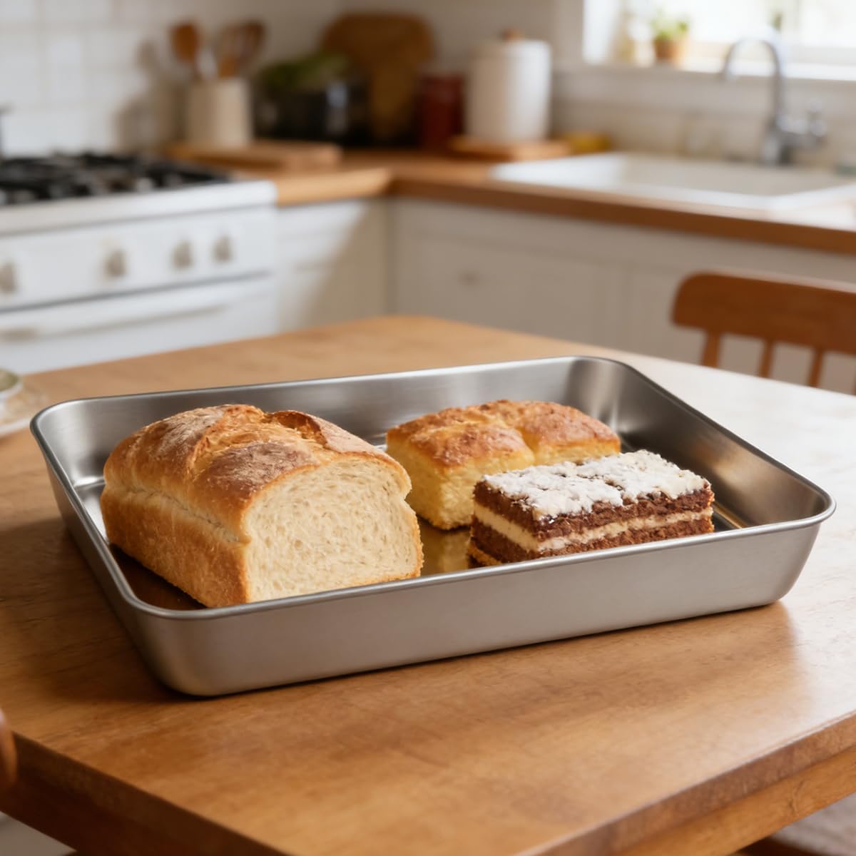 Herogo Moule à gâteau, rectangulaire, avec couvercle, en acier inoxydable, 31 x 24 x 5 cm, pour la cuisson et la cuisson, finition miroir, passe au lave-vaisselle