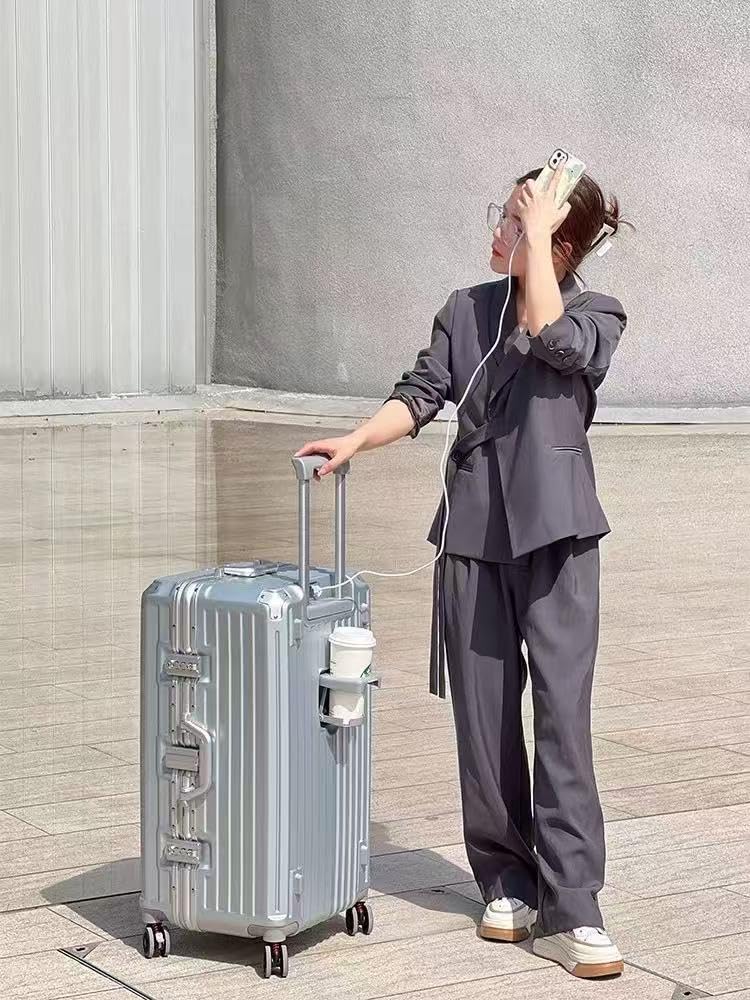 Meoky Walizka 30 cali z aluminiową ramą, walizka twarda, bez zamka błyskawicznego, bagaż podręczny, lekka, 4 kółka z zamkami TSA | Duża walizka XL Metalowa walizka PC Bez zamka suwackiego Bagaż Pojemność 3:7 Twarda walizka