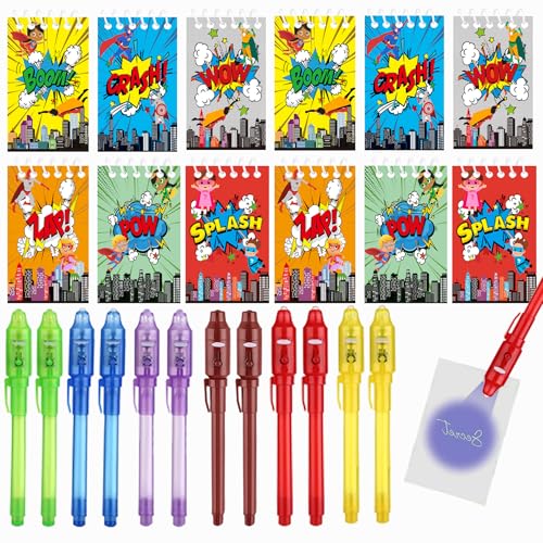 Duoduobear Superhelden Geburtstag Mitgebsel,12 UVStifte 12 Notizbücher für Kinder, Jungen und Mädchen Geburtstagsgeschenke, Mitgebsel Kindergeburtstag, Party Kindergeburtstag.