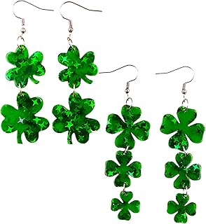 Sponsored Ad - St. Patrick's Day Earrings for Women, 2 Pairs Shamrock Dangle Earrings, Irish Festival Jewelry for St Patri...