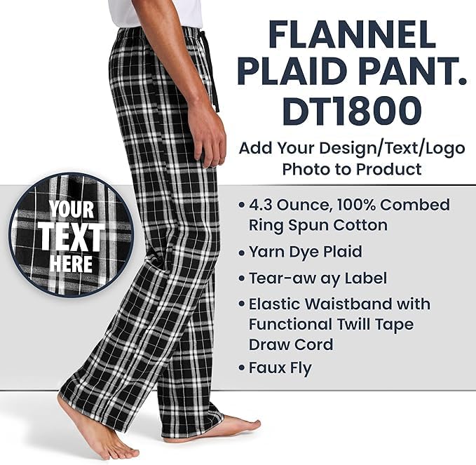 Custom Plaid Pajama Pants - Customized Mens Pants - Flannel Plaid Pajama - Personalized Pajamas, Add Your Logo and Text - Image 6