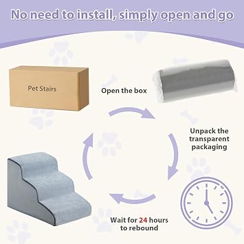 LEXTRO Dog Stairs for Small Dogs, 3-Steps Dog Ramp for Bed and Couch, Pet Stairs with Highly Supportive Foam and Non-Slip Bottom, Dogs Steps for Cat & Doggie (High 15.7 Inch)