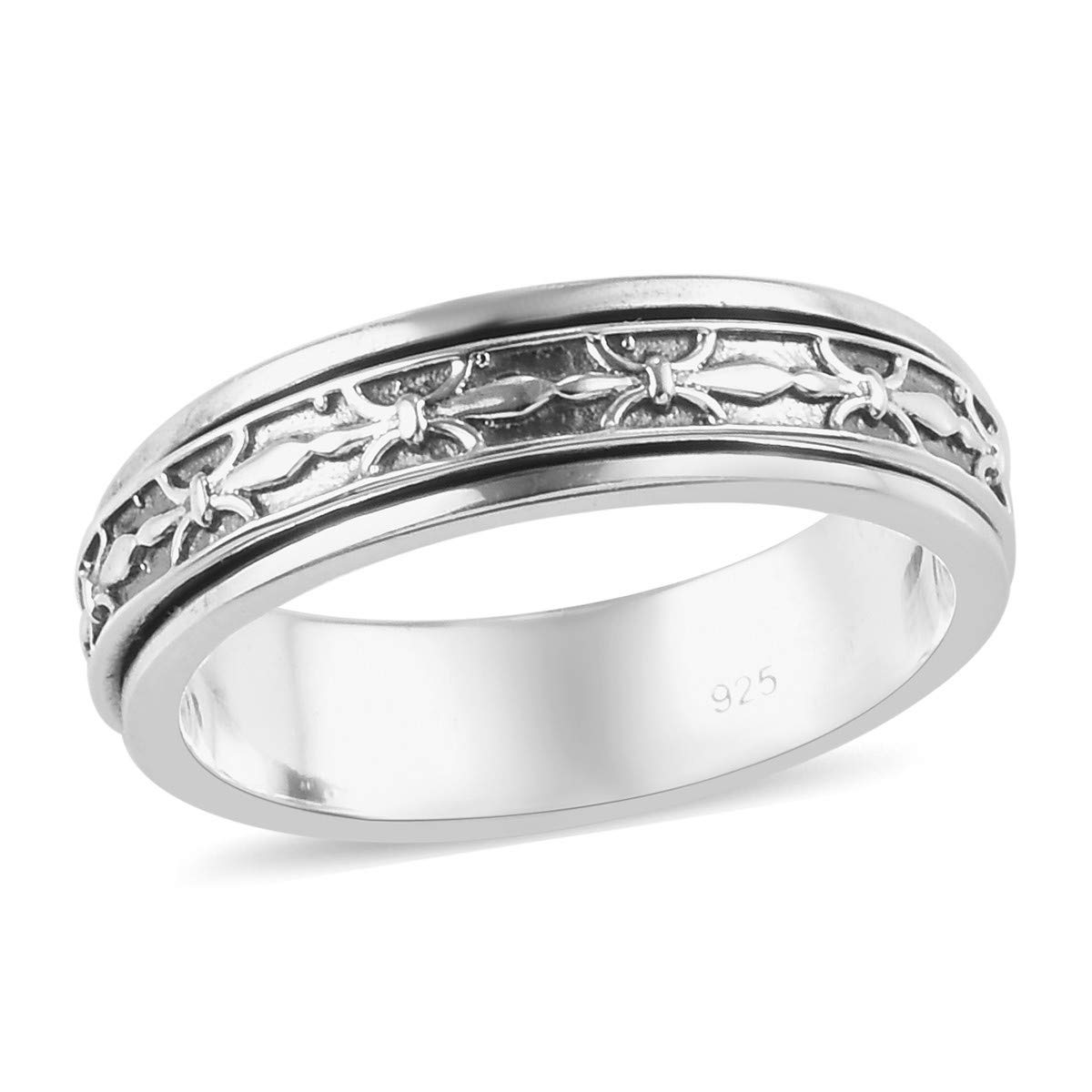 TJCFidget Ring for Anxiety Women Spinner Ring Sterling Silver - Stress Relief Worry Ring - Adult Fidget Ring Solid Silver 360° Rotatable Ring | Anxiety Ring for Men Gift for Women & Men