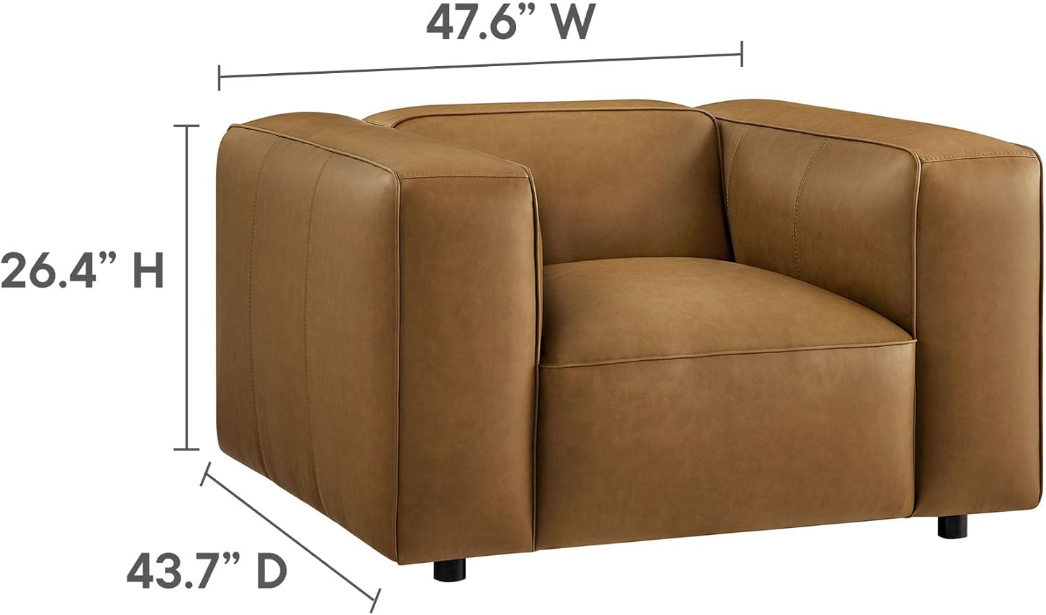 Modway Auren Vegan Leather Modular Armchair in Camel - Faux Leather Club Chair - Mid Century Modern Single Sofa Chair - Oversized PU Leather Accent Chair for Living Room or Apartment