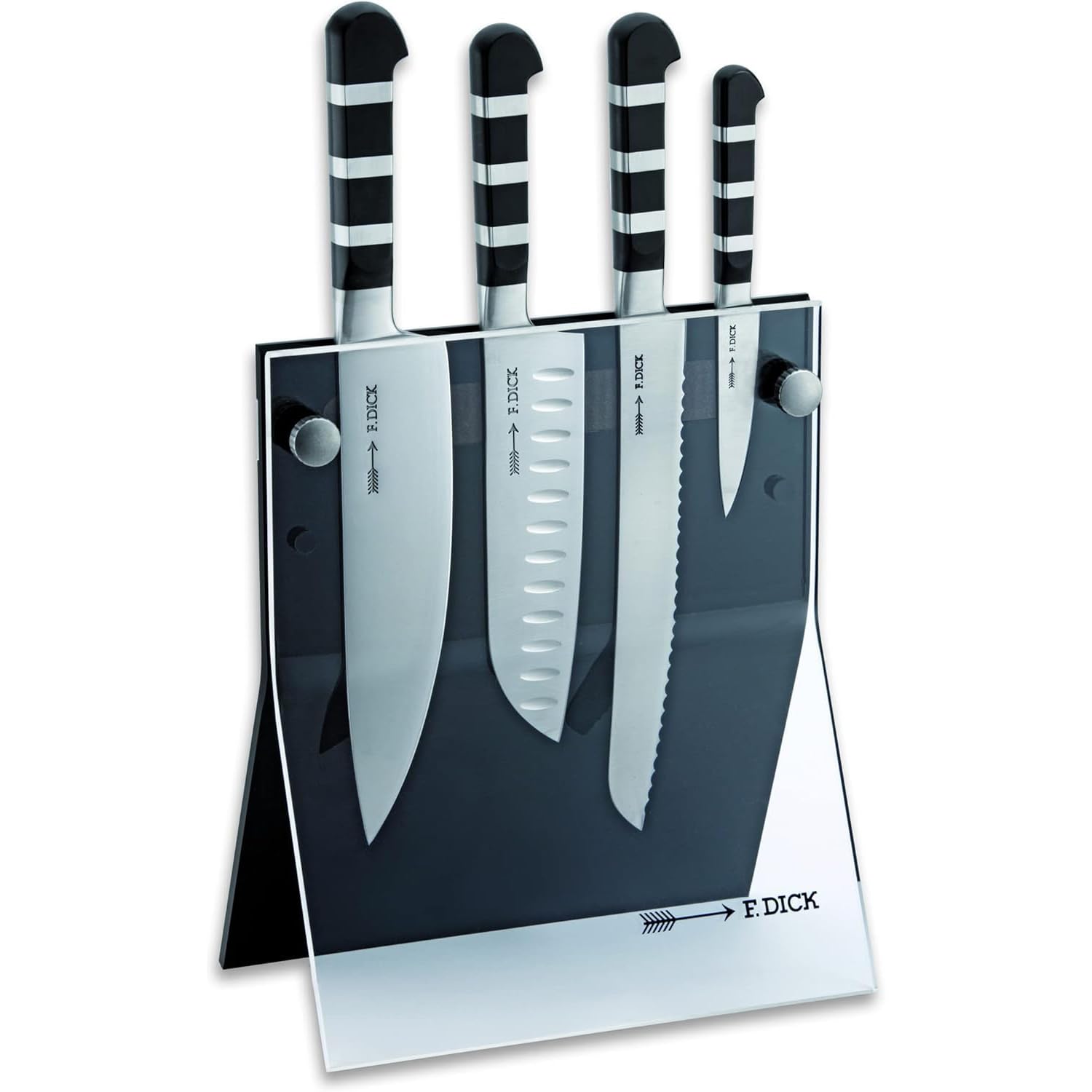 Ceppo Portacoltelli Magnetico F. DICK Premier Plus Con 4 Coltelli – Santoku, Pane, Ufficio E Cucina – Acciaio X50CrMoV15, 56 HRC