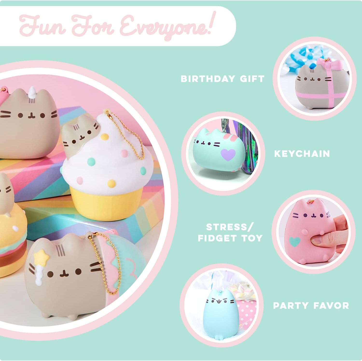 Hamee Pusheen Cute Cat Slow Rising Squishy Toy (Pastel Pink) [Christmas Tree Ornaments, Gift Box, Party Favors, Gift Basket Filler, Stress Relief Toys]