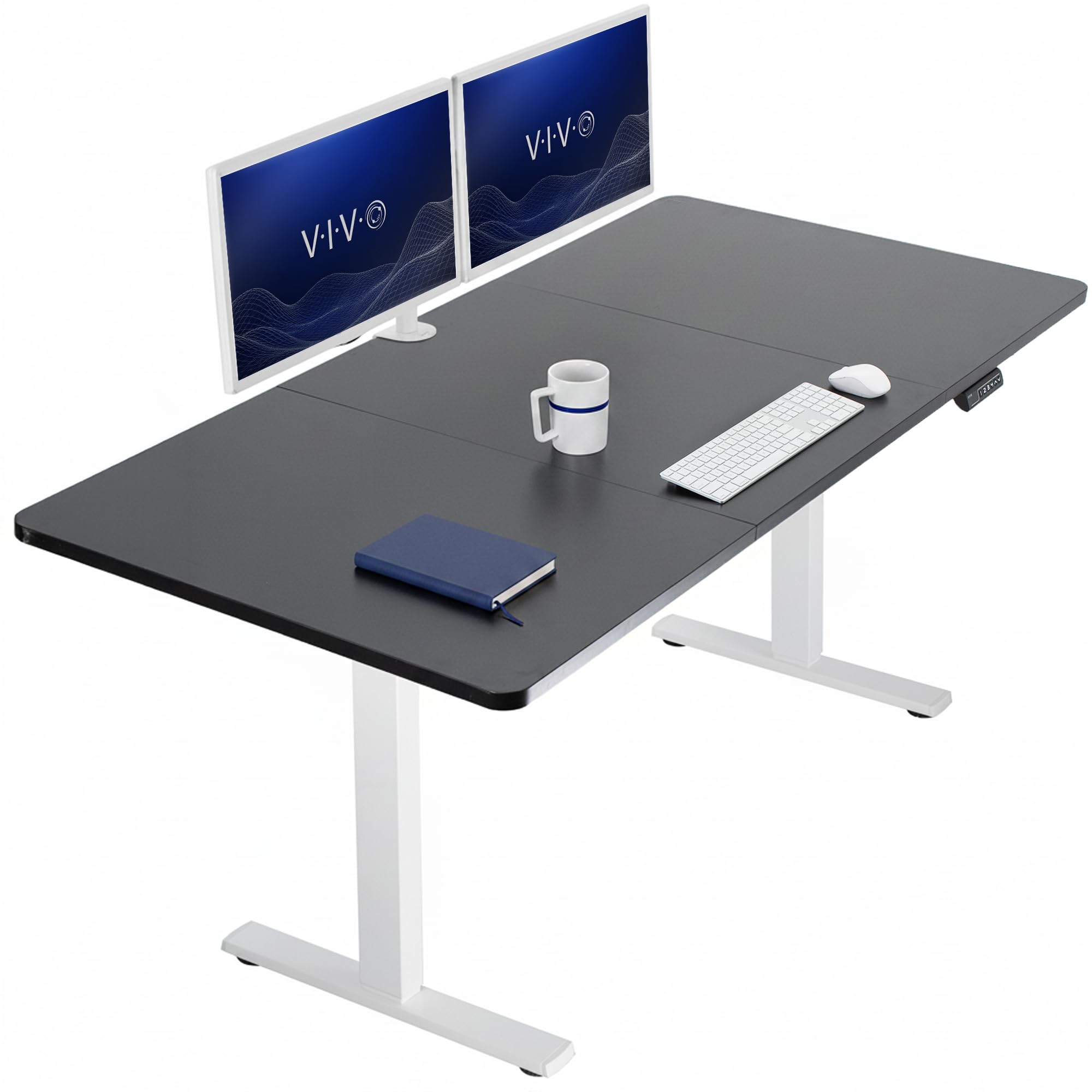 VIVO Black 71 x 36 in Standing Desk, DESK-KIT-1W7B-36 | Electric, Holds 220 lbs, Sit Stand, Height Adjustable, Extra Deep Table Top, Memory Presets, 1B Series, White Frame
