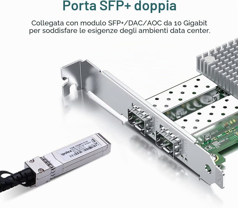 ipolex Scheda di rete 10 Gb, 2 porte SFP+, scheda di rete 10GbE rispetto a Broadcom BCM57810S, supporta Windows Server/Windows/Linux/VMware (non supporta Mac OS, modalità bypass)