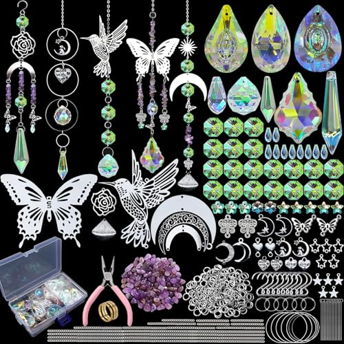 VEEKAY 380 Pezzi Acchiappasole Cristallo,Kit Sun Catcher fai da te Suncatcher, Acchiappasole da Appendere,Suncatcher Pendenti Acchiappa-sole per la decorazione del giardino della finestra