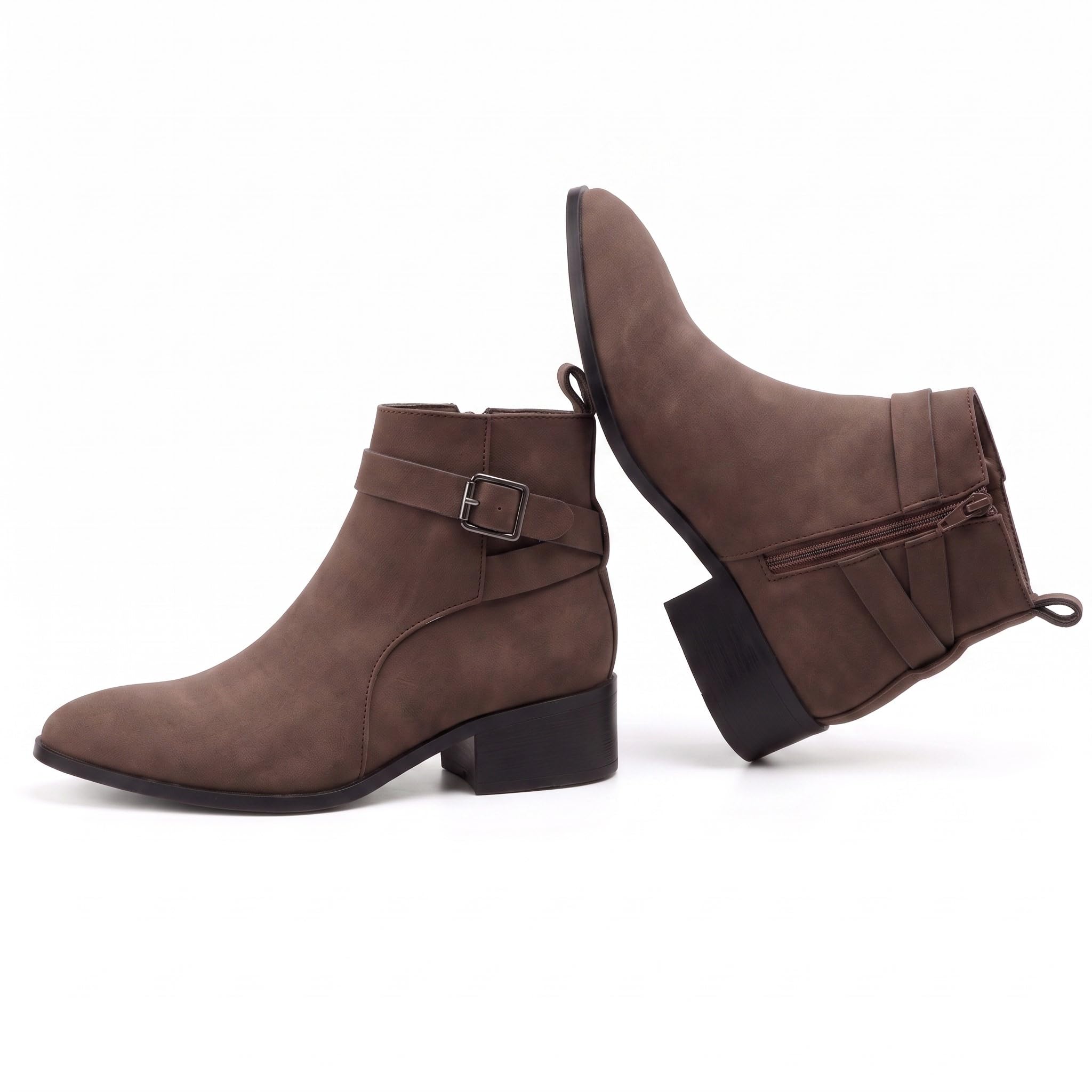 bxxy Men's Smart Casual Chelsea Style Dress Boots | Soft Faux Leather Slip On Ankle Boots With Cross Buckle Strap & Block Heel.-picture-42