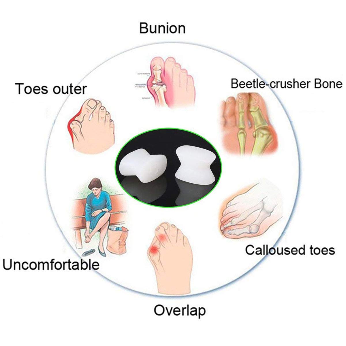 Pedimend, separatore in gel di silicone per alluce valgo (4 paia, 8 pezzi), separatori per alluce valgo, raddrizzante, raddrizza le dita sovrapposte e corretto allineamento, previene e tratta alluce