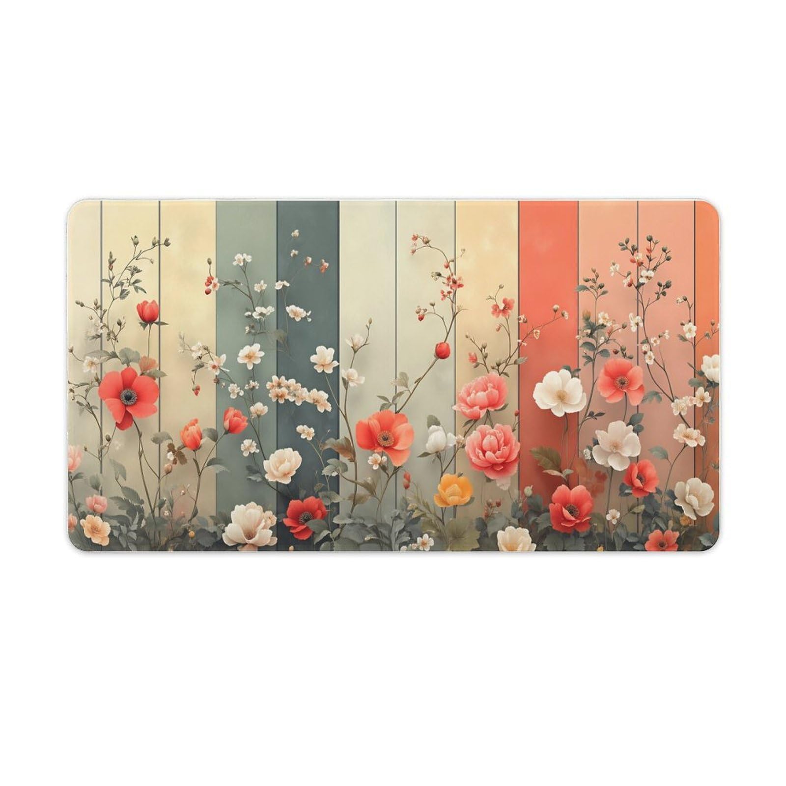 Floral Large Mouse Pad 16"×30" inch Extended Gaming Mousepad Desk Mat Long Computer Keyboard Non-Slip Base Stitched Edges for Home Office Work