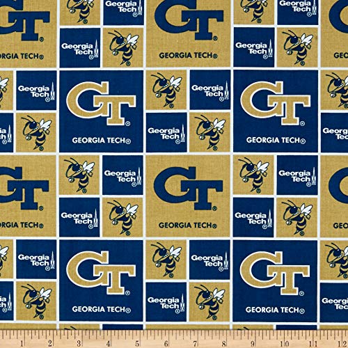 NCAA Georgia Tech Yellow Jackets Broadcloth, Quilting Fabric by the Yard