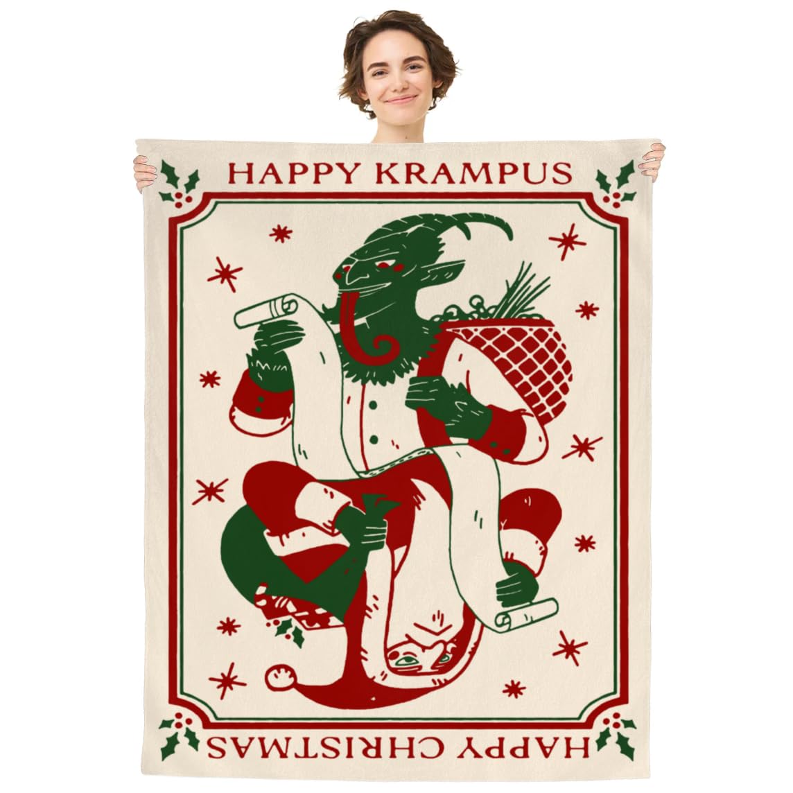Happy Krampus Kids Throw Blanket for Boys & Girls - Soft Fleece Blanket for Daycare, Bed, Couch - Twin Size 60x80''