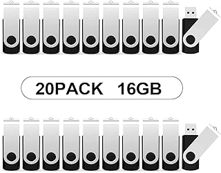 Flash Drive 16GB 20 Pack, KOOTION Premium USB2.0 Classic Swivel USB 16GB Flash Drive Pen Drive Memory Stick Thumb Drive Bulk Jump Drive Pack 20Pcs Computer Data Storage Black